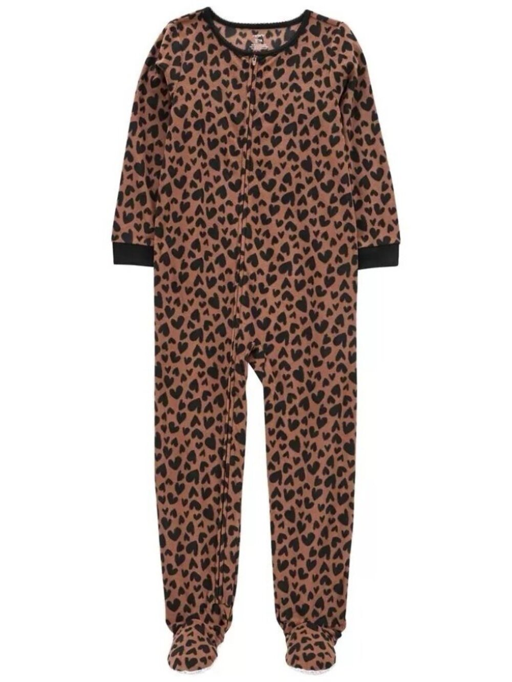 Girls Fleece Leopard Hearts PJs Pajama One Piece Footed Sleeper Zip Cozy 6